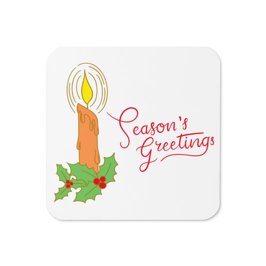 Seasons Greetings Candle Mid Century Retro Christmas Print Cork-back Coaster