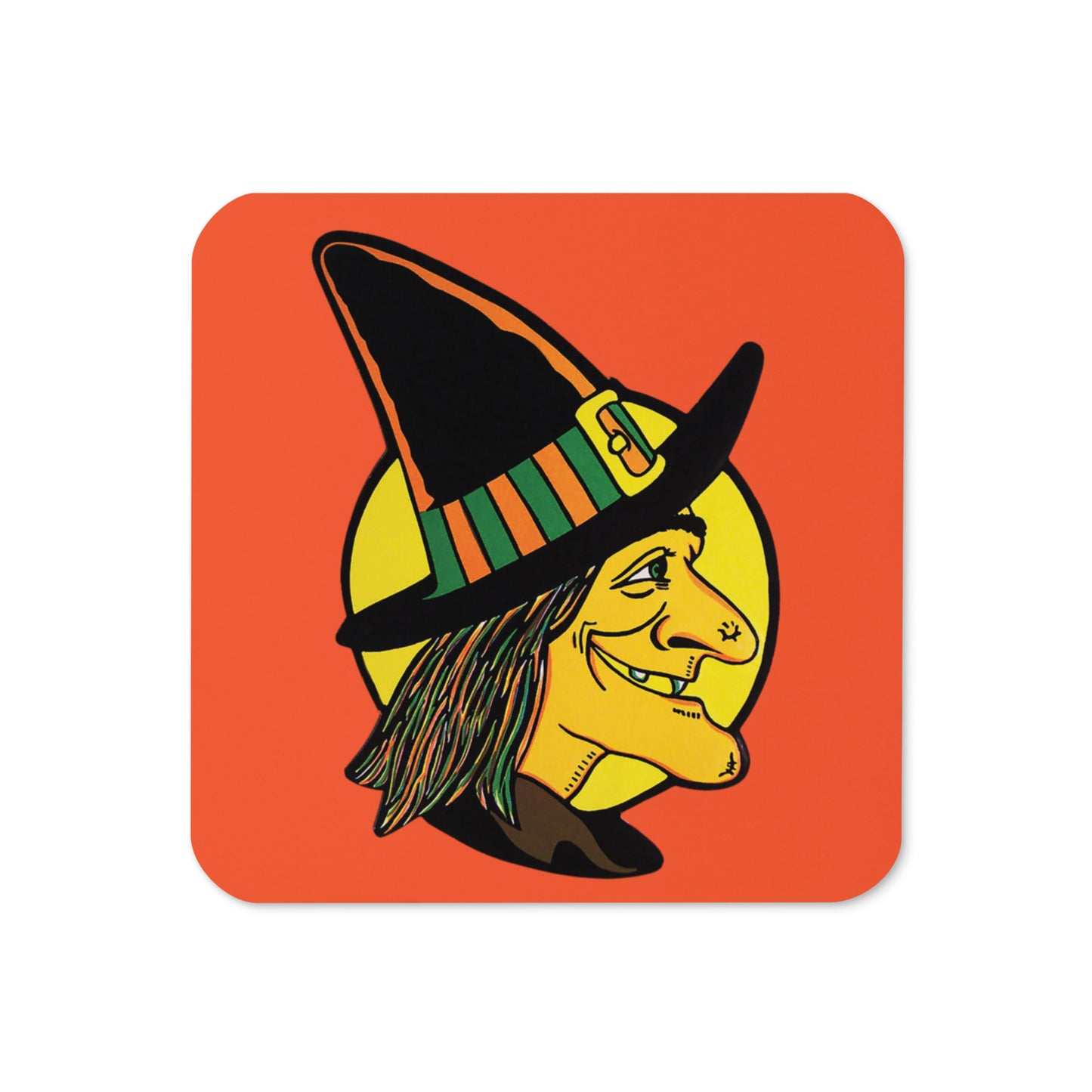 Halloween Witch Orange Retro Halloween Print Cork-back Coaster