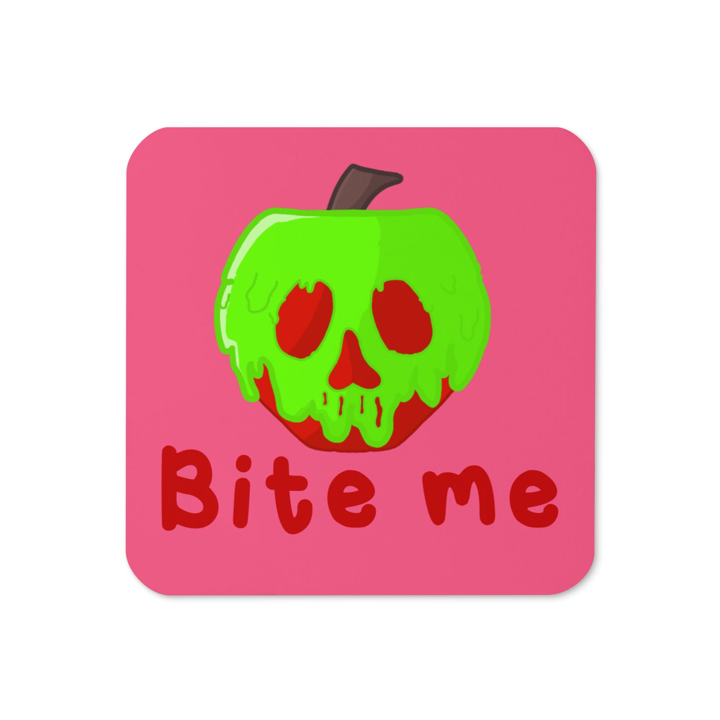 Bite Me Poison Apple Pink Halloween Cork-back Coaster