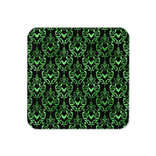 Green Bats Retro Style Halloween Print Cork-back Coaster