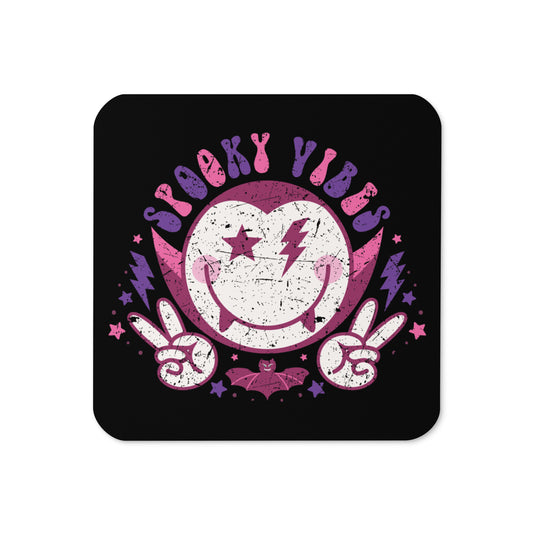 Spooky Vibes Cute Dracula Vampire Distressed Style Halloween Print Cork-back Coaster