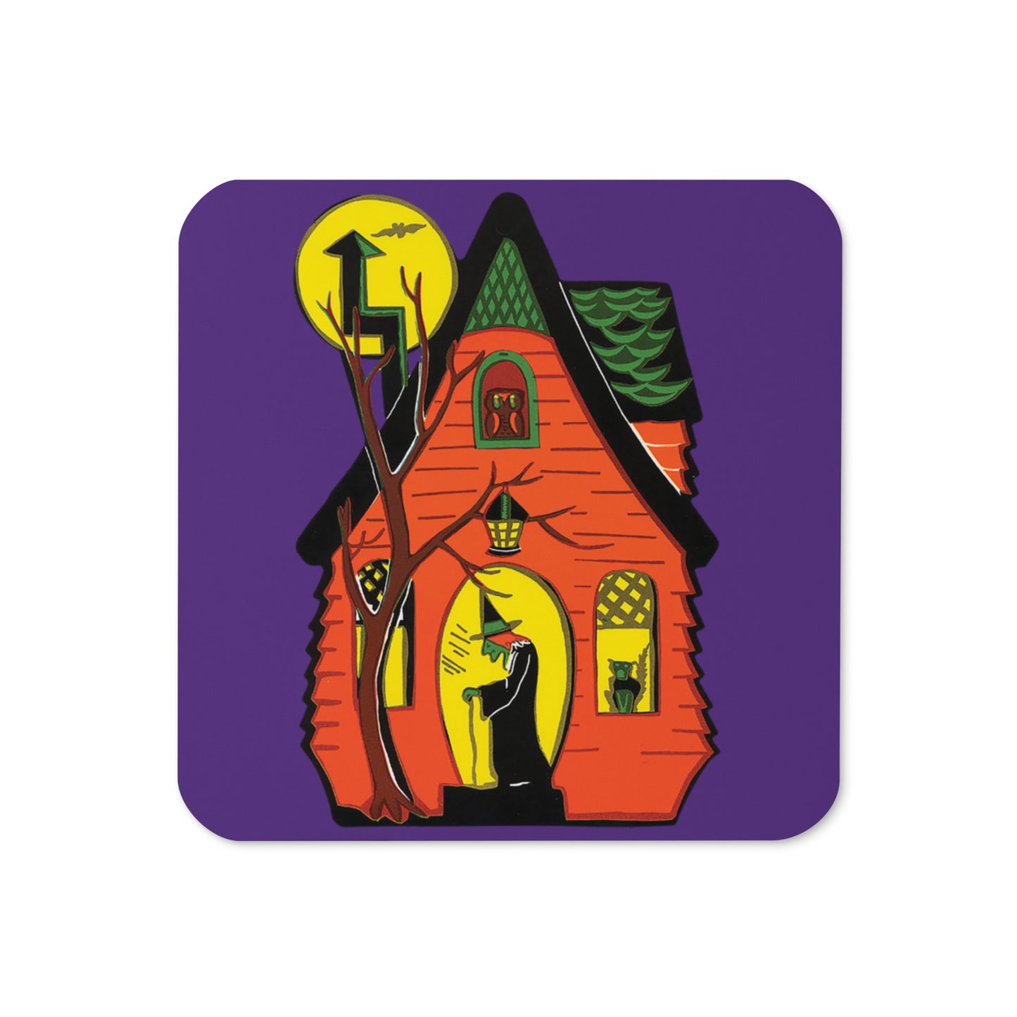 Halloween Witch House Retro Halloween Print Cork-back Coaster