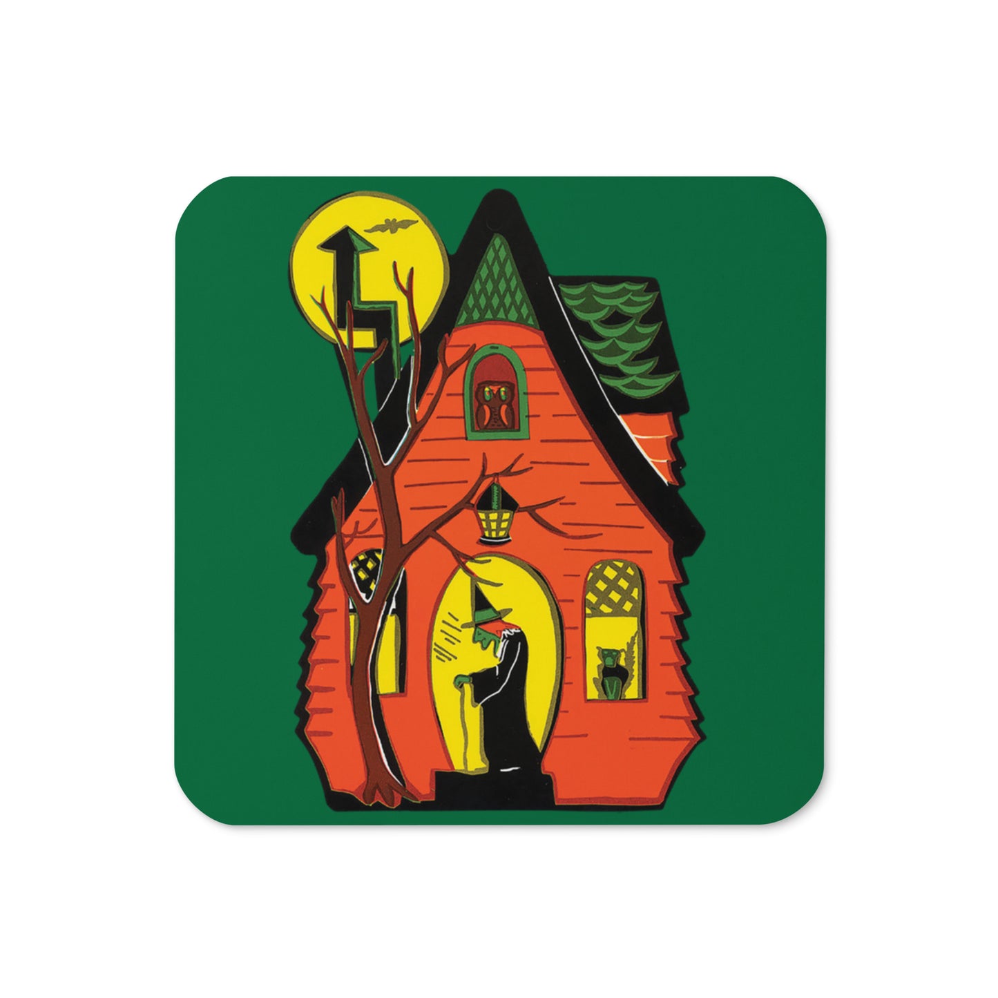 Halloween Witch House Retro Halloween Print Cork-back Coaster