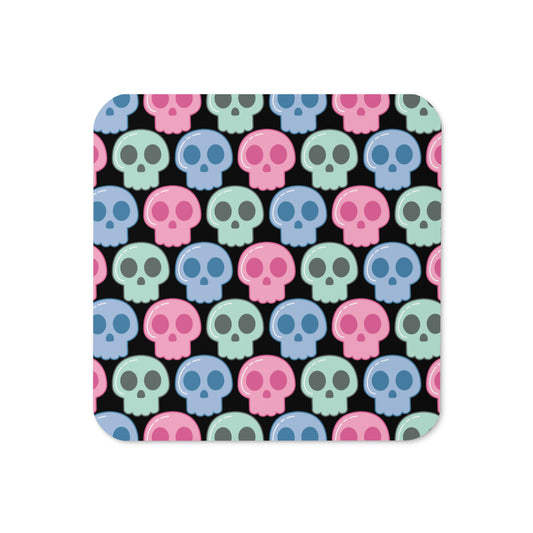 Pastel Goth Skulls Halloween Cork-back Coaster