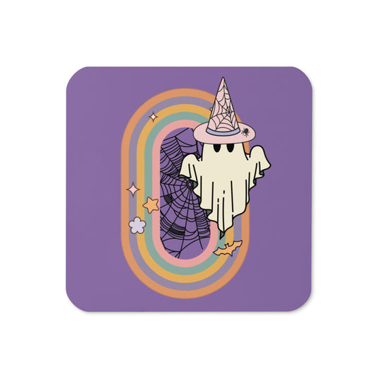 Halloween Ghost Boho Rainbow Purple Halloween Print Cork-back Coaster