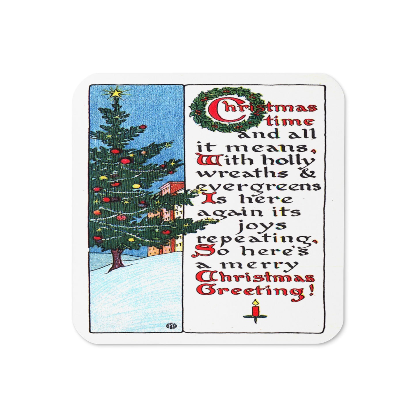 Christmas Time Poem Retro Christmas Print Cork-back Coaster