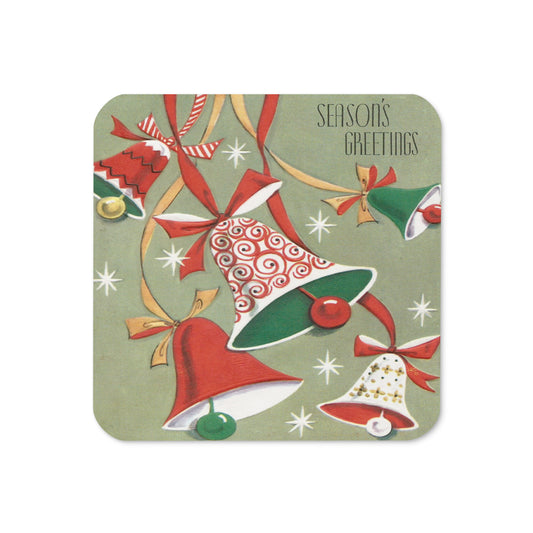 Season's Greetings Retro Christmas Print Cork-back Coaster