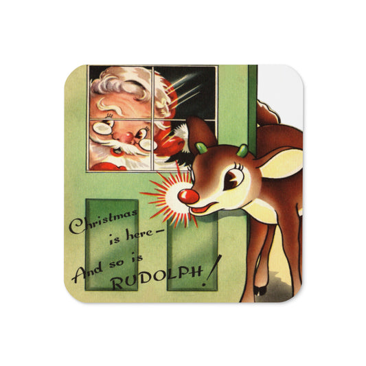 Rudolph And Santa Retro Christmas Print Cork-back Coaster