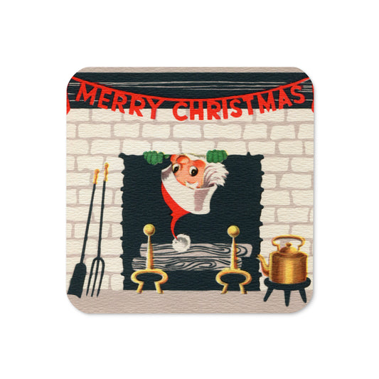 Santa In Chimney Christmas Retro Christmas Print Cork-back Coaster