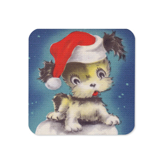 Santa Dog Christmas Retro Christmas Print Cork-back Coaster