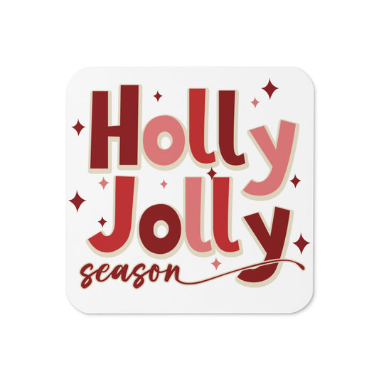 Holly Jolly Season Christmas Cork-back Coaster