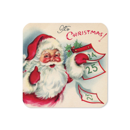 It's Christmas! Santa Calendar Mid Century Retro Christmas Print Cork-back Coaster