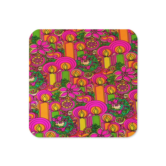 Christmas Candles Wreaths Mod Retro Christmas Print Cork-back Coaster