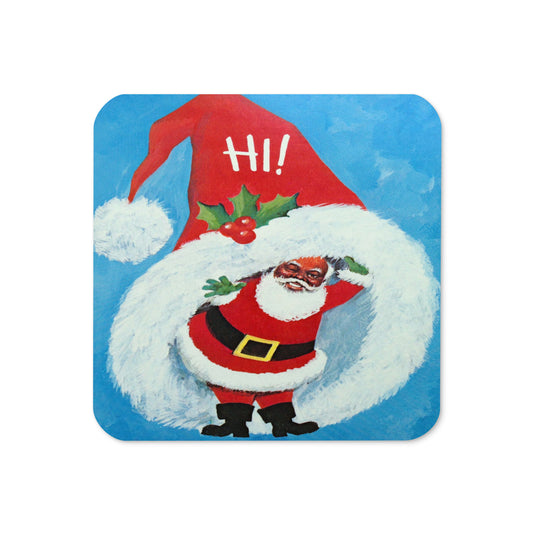 Hi Winking Santa Mid Century Retro Christmas Print Cork-back Coaster