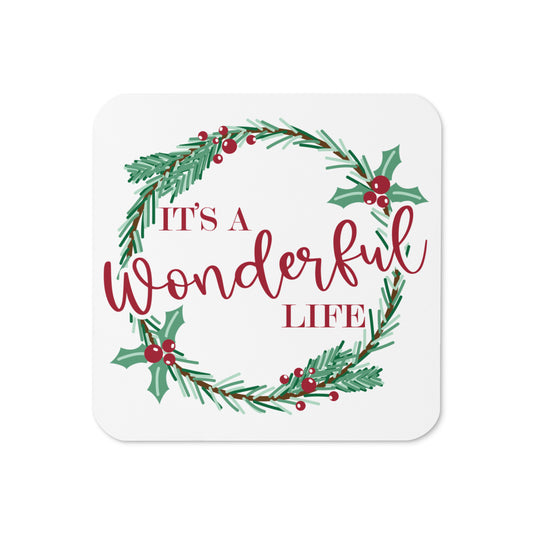 It's A Wonderful Life Wreath Retro Christmas Cork-back Coaster