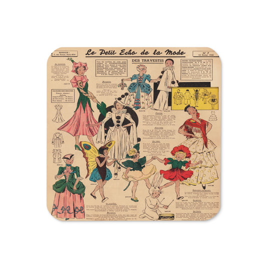 Vintage French Halloween Costume Patterns 1938 Magazine Retro Print Halloween Cork-back Coaster