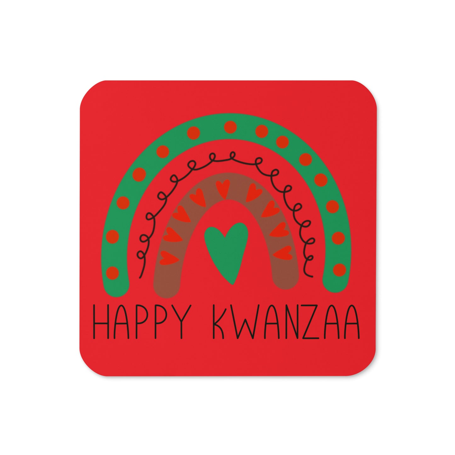 Happy Kwanzaa Boho Rainbow Red Cork-back Coaster