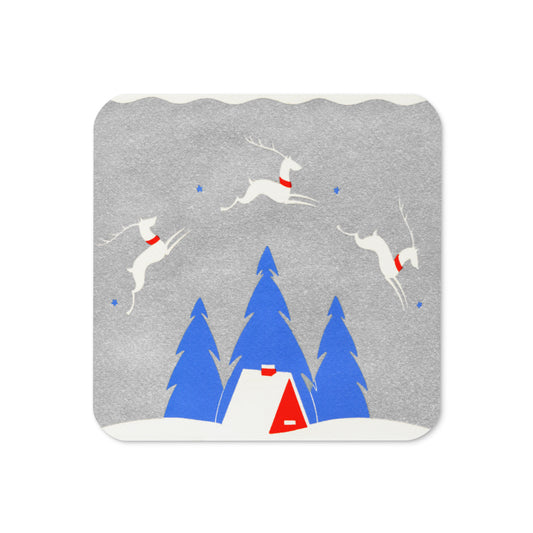 Retro Reindeer Cozy Home Retro Christmas Print Cork-back Coaster