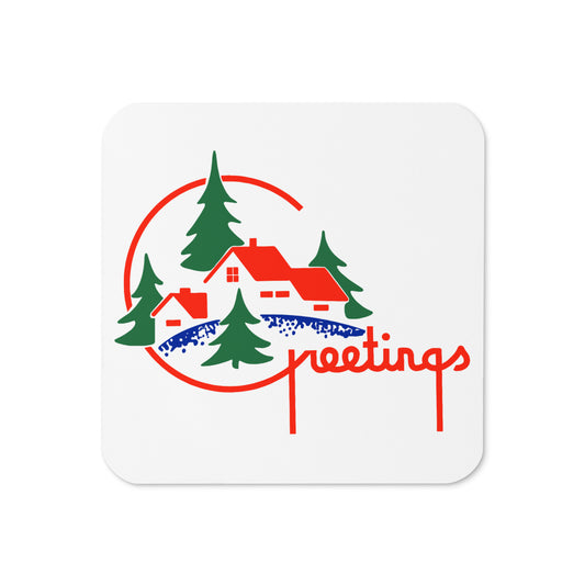 Greetings Mid Century Retro Christmas Print Cork-back Coaster