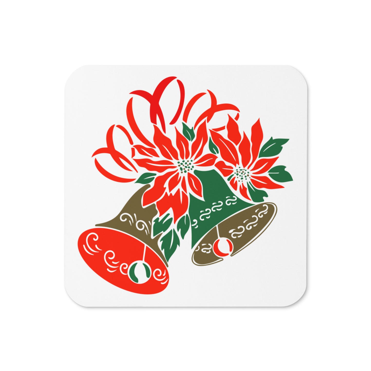 Christmas Bells Poinsettias Mid Century Retro Christmas Print Cork-back Coaster