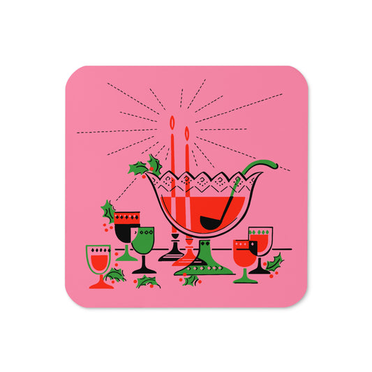 Christmas Cocktails Punchbowl Mid Century Retro Christmas Print Cork-back Coaster