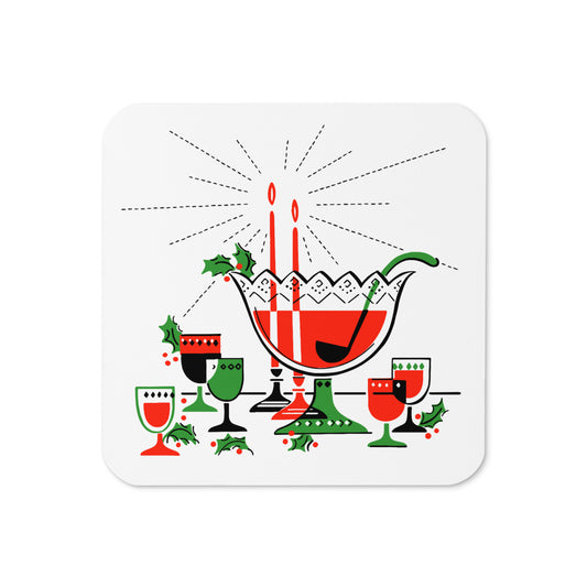 Christmas Cocktails Punchbowl Mid Century Retro Christmas Print Cork-back Coaster