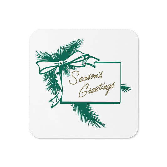 Season's Greetings Holly Mid Century Retro Christmas Print Cork-back Coaster