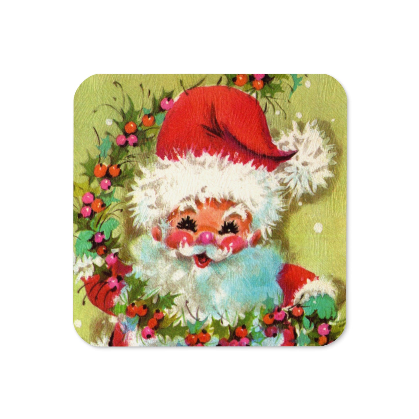 Dancing Santa With Garland Mod Retro Christmas Print Cork-back Coaster