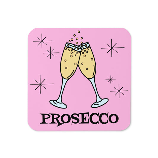 Prosecco Cocktails Pink Atomic Mid Century Retro Style Print Cork-back Coaster