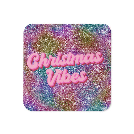 Pink Christmas Vibes Glitter Background Christmas Cork-back Coaster