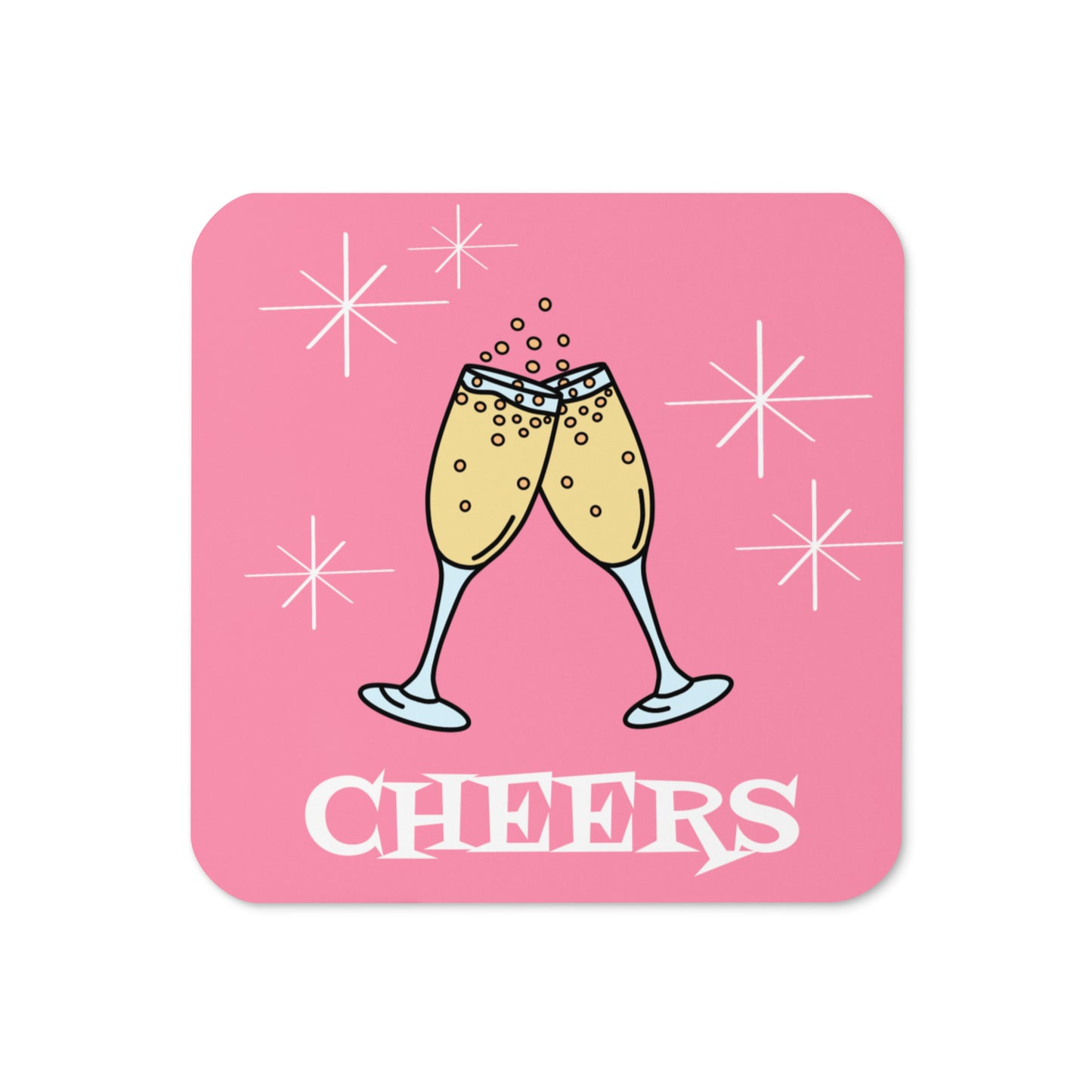 Cheers Champagne Toast Glasses Atomic Retro Style Cork-back Coaster