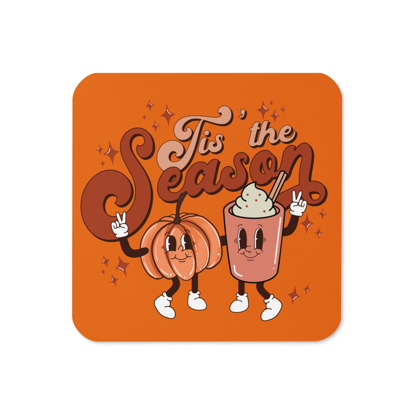 Tis The Season For Pumpkin Spice Friends Retro Style Fall Autumn Cork-back Coaster