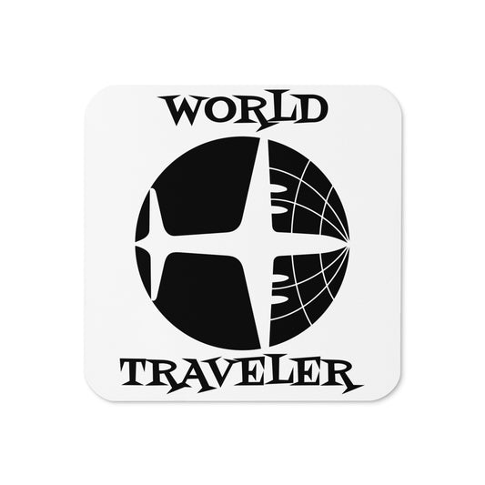 World Traveler Airplane Globe Atomic Mid Century Retro Travel Print Cork-back Coaster