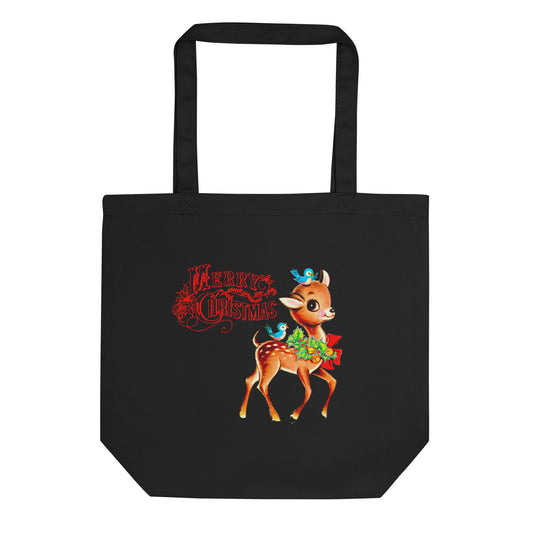 Merry Christmas Reindeer Mid Century Retro Christmas Eco Cotton Tote Bag