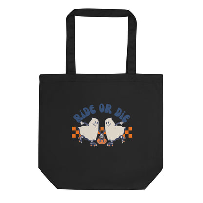 Ride Or Die Ghosts Retro Style Halloween Eco Cotton Tote Bag