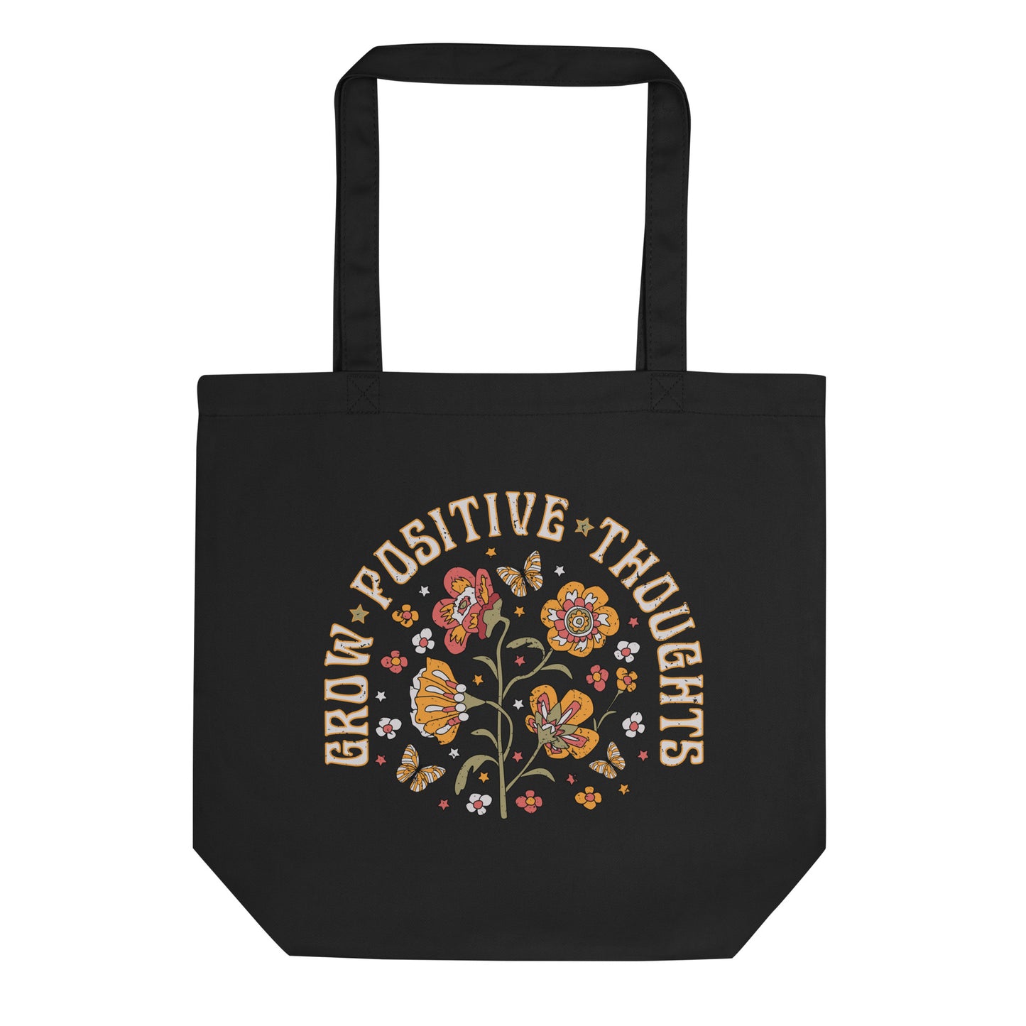 Grow Positive Thoughts Retro Style Reusable Eco Cotton Tote Bag