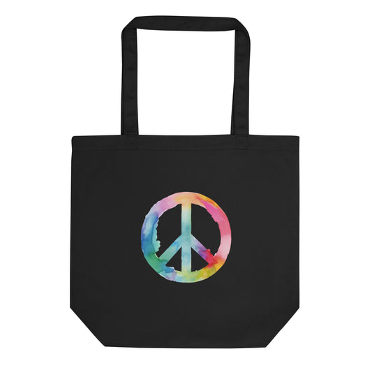 Rainbow Watercolor Peace Sign Eco Cotton Tote Bag