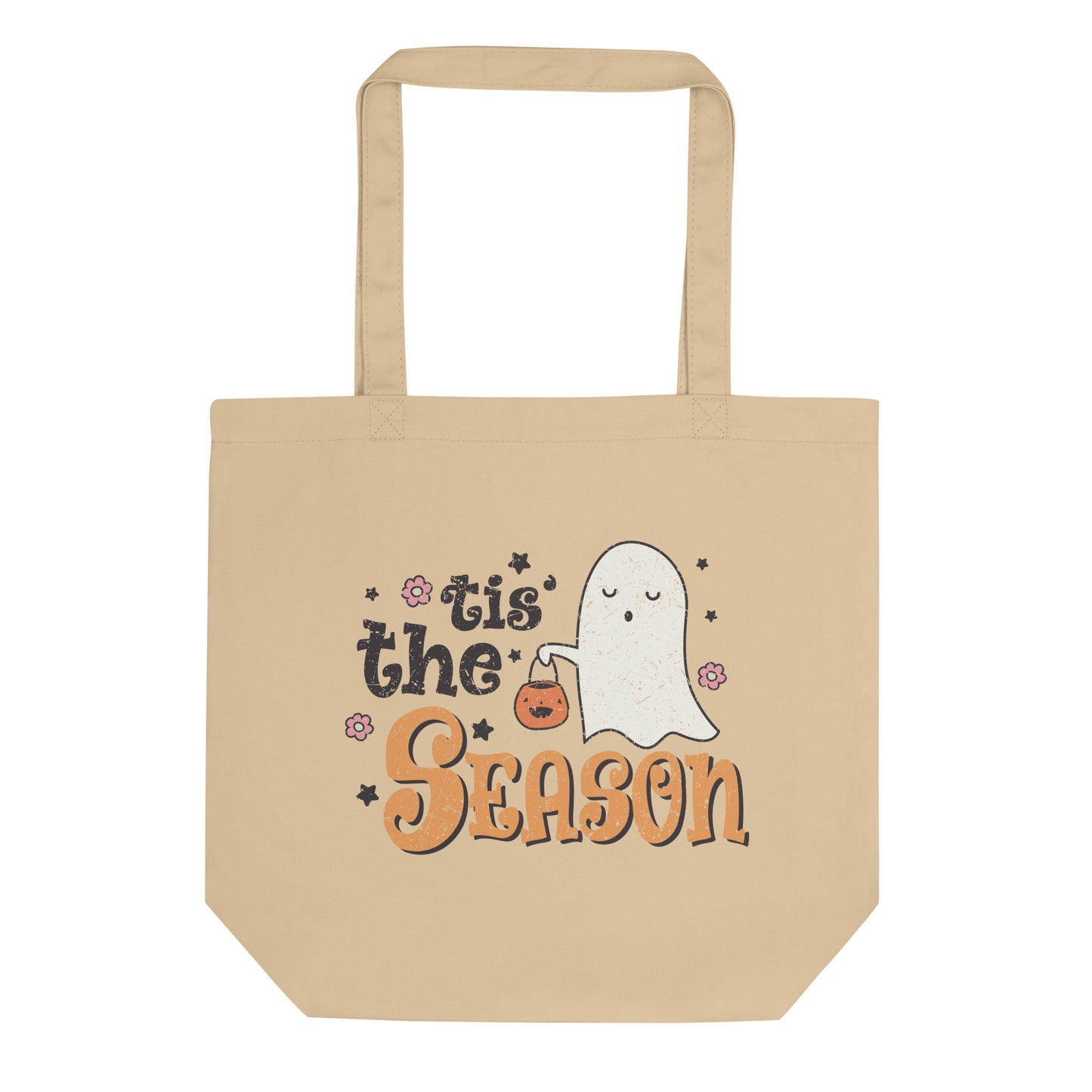 Tis The Season Ghost Distressed Halloween Eco Cotton Tote Bag