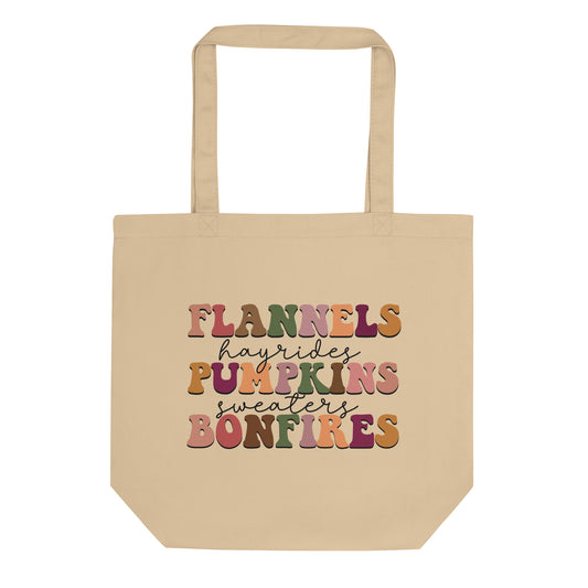 Flannels Hayrides Pumpkins Sweaters Bonfires Fall Autumn Eco Cotton Tote Bag