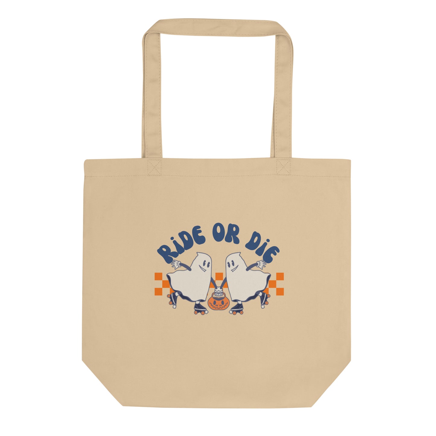 Ride Or Die Ghosts Retro Style Halloween Eco Cotton Tote Bag