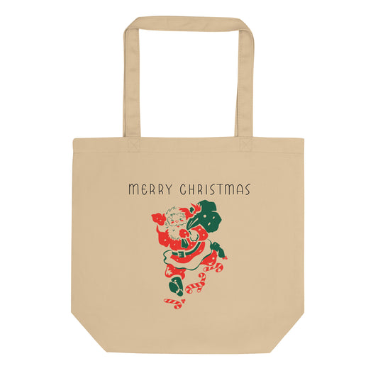 Merry Christmas Santa Mid Century Retro Christmas Eco Cotton Tote Bag