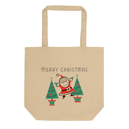 Merry Christmas Santa Mid Century Retro Christmas Print Eco Cotton Tote Bag