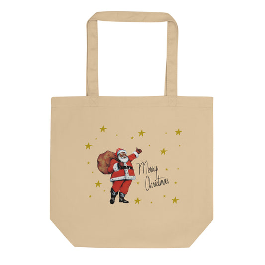 Merry Christmas Santa Gold Stars Christmas Eco Cotton Tote Bag