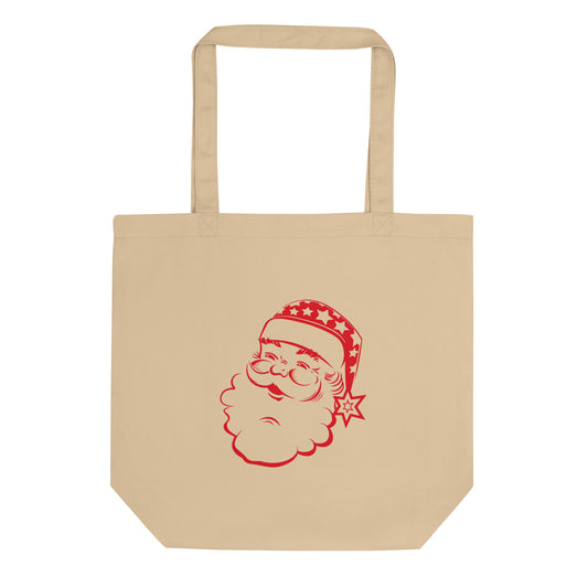 Red Santa Mid Century Retro Christmas Print Eco Cotton Tote Bag