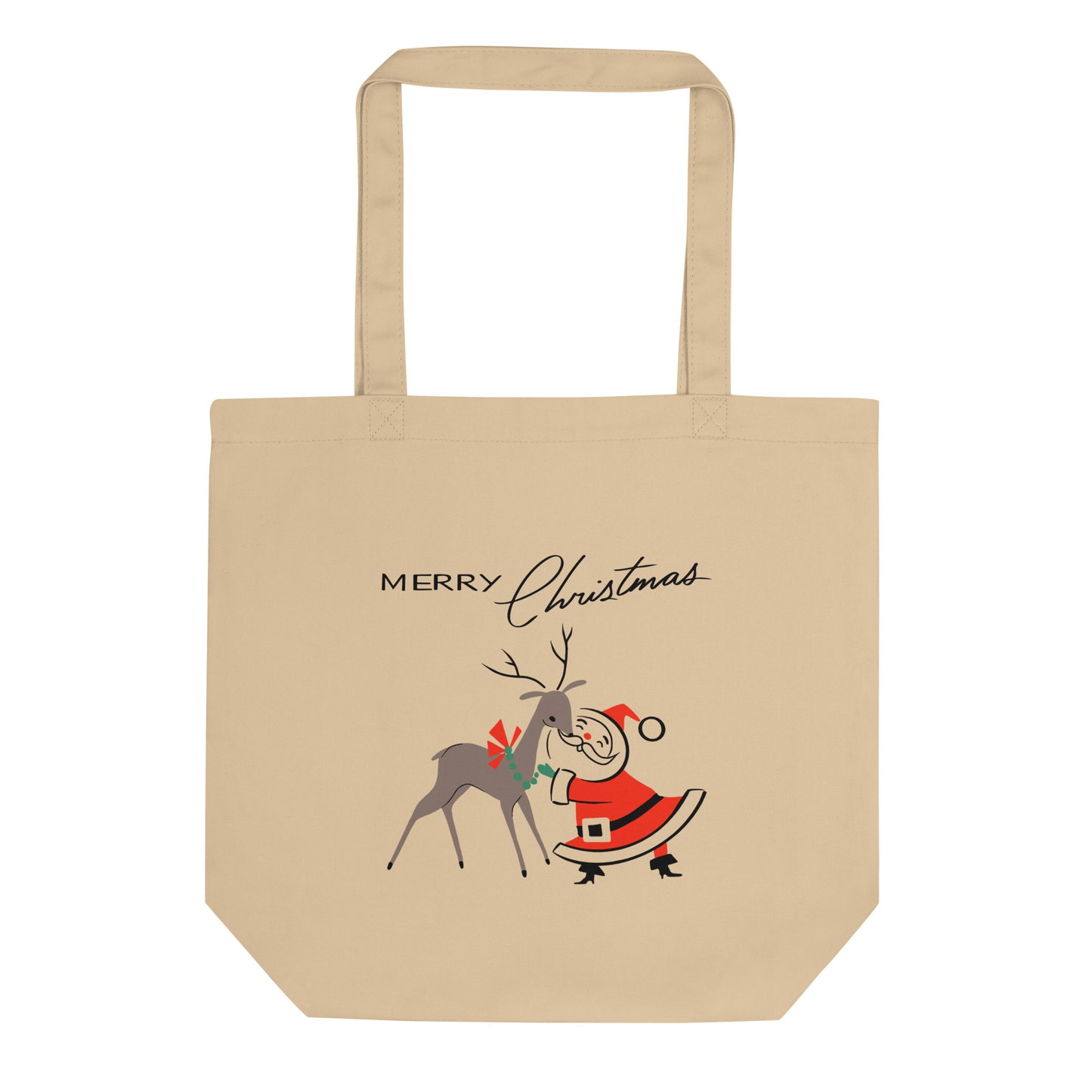 Merry Christmas Santa And Reindeer Christmas Eco Cotton Tote Bag