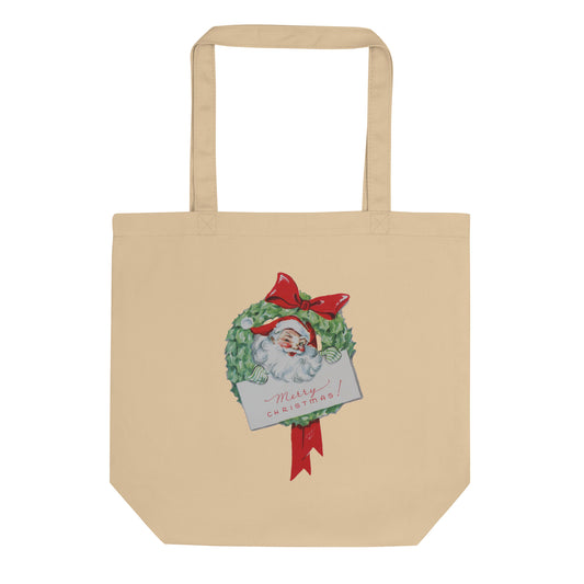 Merry Christmas Santa Retro Christmas Print Eco Cotton Tote Bag