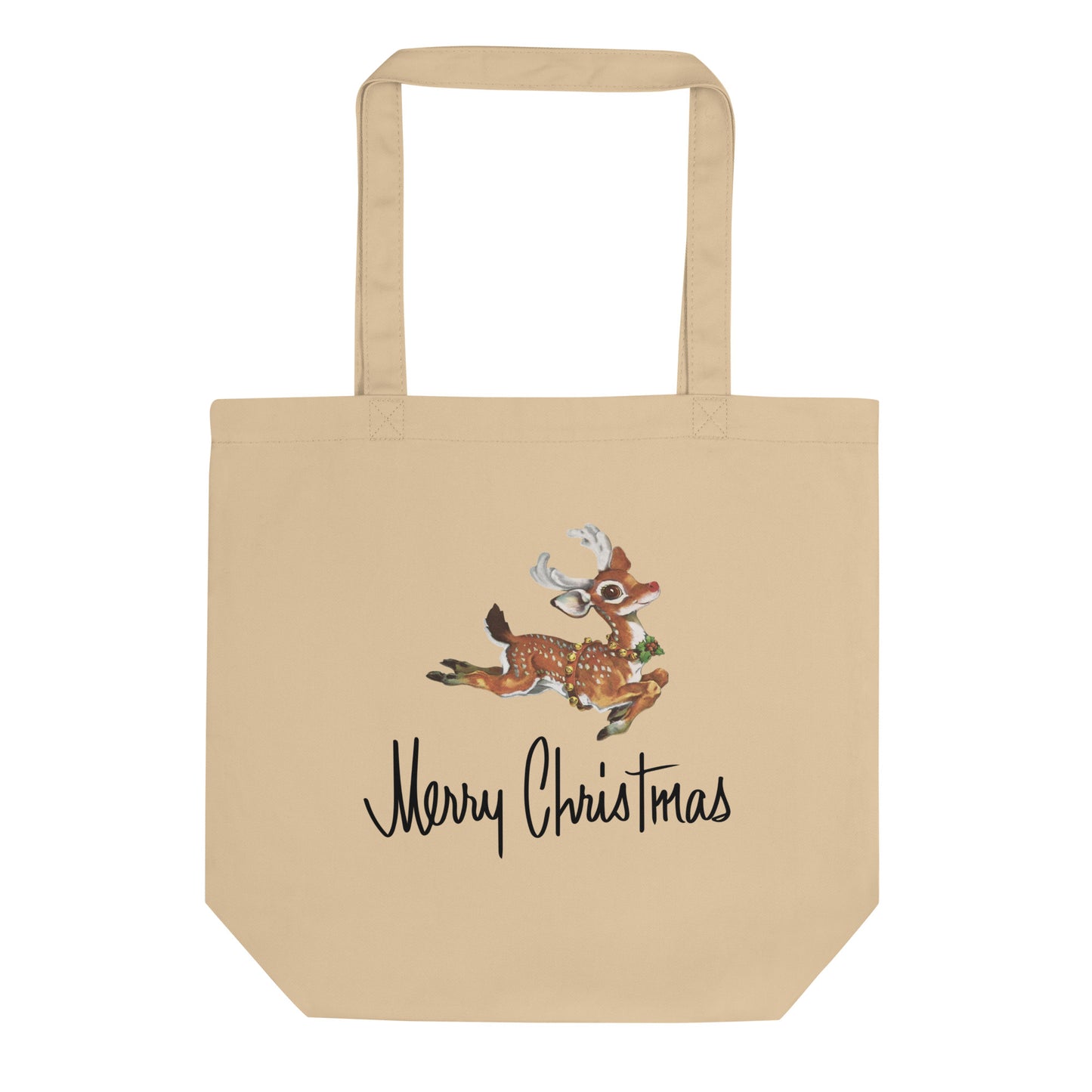 Merry Christmas Leaping Reindeer Mid Century Retro Christmas Eco Cotton Tote Bag