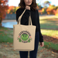 This large eco cotton tote features a distressed retro style design of Frankenstein's Monster. He's smiling and making the peace sign. The lettering Frankenstein Vibes is around his head with little stars.