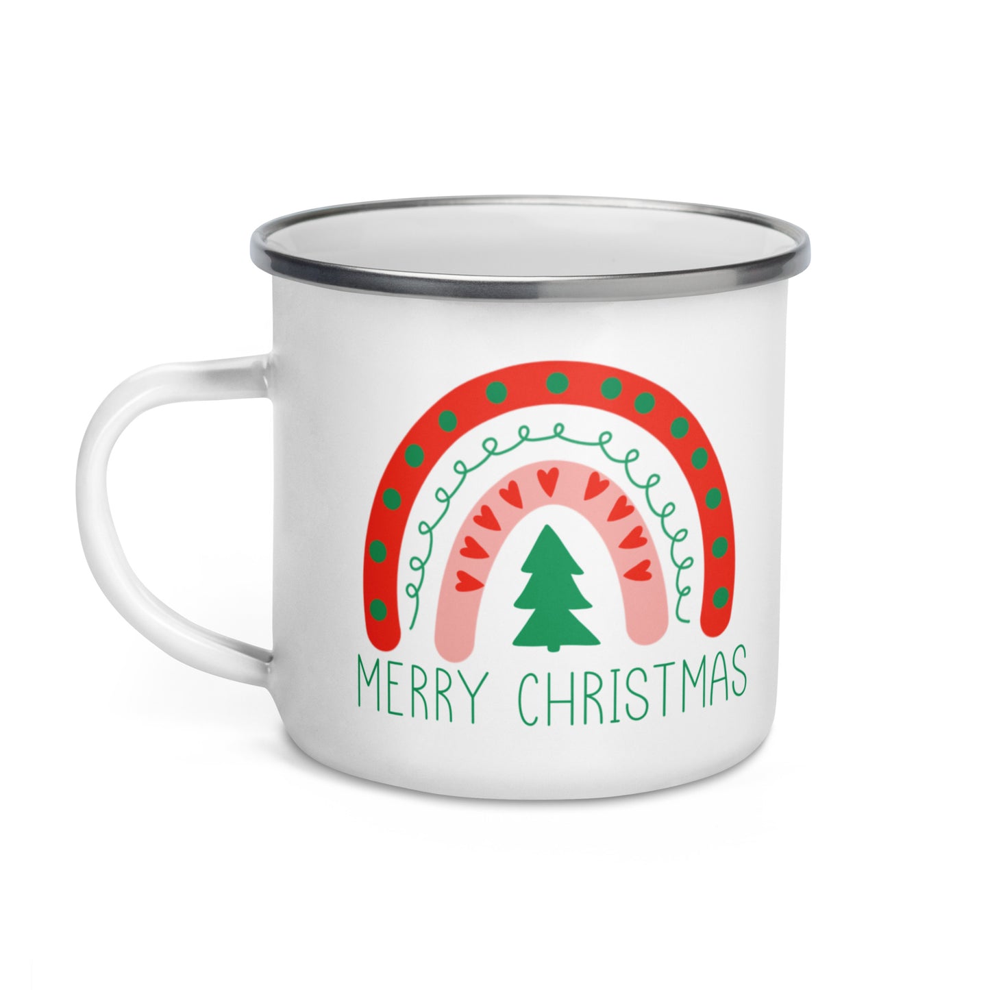 Merry Christmas Boho Rainbow Hot Chocolate Camping Enamel Mug