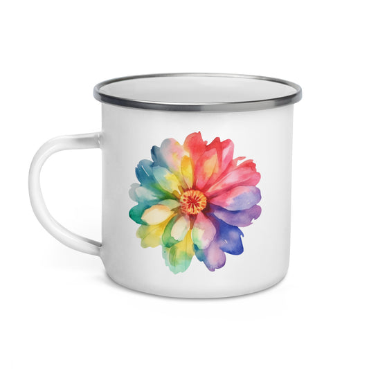 Rainbow Watercolor Flower Hot Chocolate Camping Enamel Mug